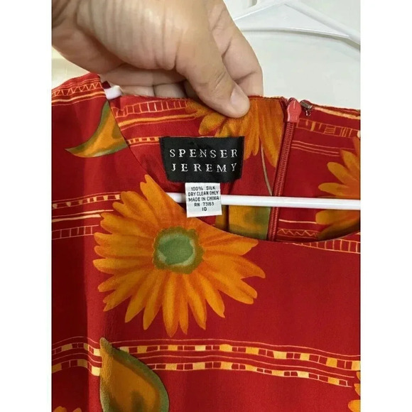 SPENSER JEREMY Womens 100% Silk Red Maxi Dress Button Up 2pc Set Daisy Sz 10 - Picture 4 of 12